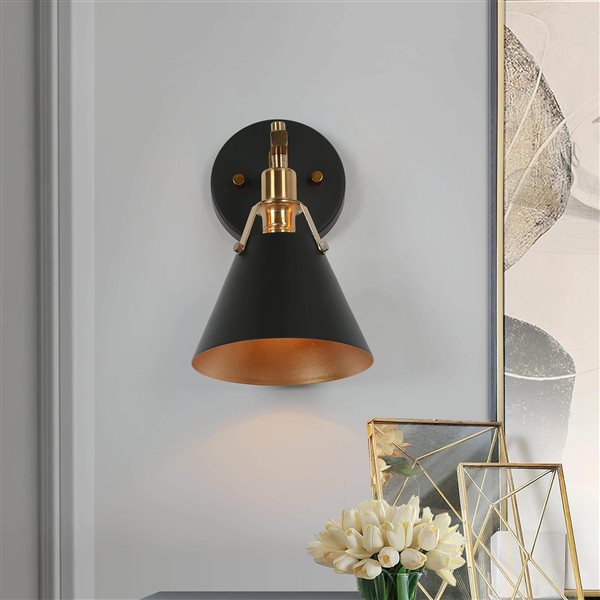 LNC 6-in W 1-Light Matte Black and Polished Brass Bell Shape Modern Wall Sconce