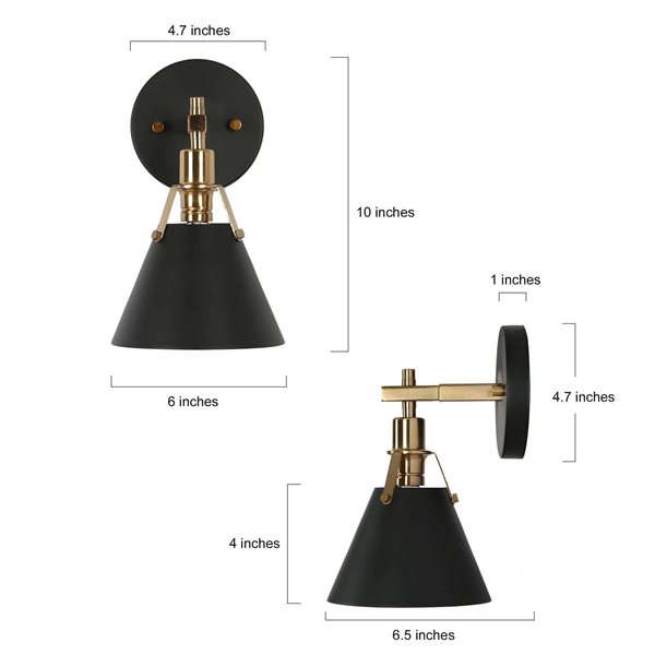 LNC 6-in W 1-Light Matte Black and Polished Brass Bell Shape Modern Wall Sconce