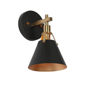 LNC 6-in W 1-Light Matte Black and Polished Brass Bell Shape Modern Wall Sconce