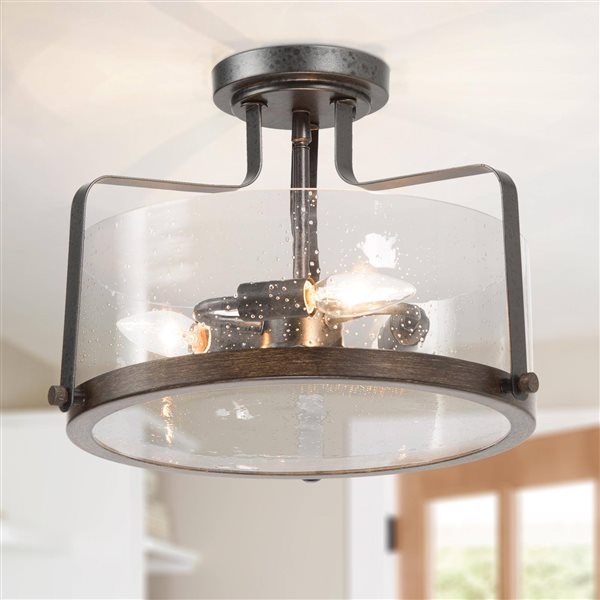 LNC 3-Light 14-in Bronze LED Semi-Flush Mount Light