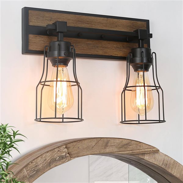 LNC Kennild 2-Light Brown and Matte Black LED Farmhouse Vanity Light Bar