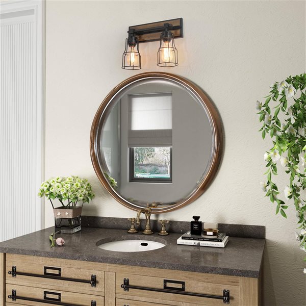 LNC Kennild 2-Light Brown and Matte Black LED Farmhouse Vanity Light Bar