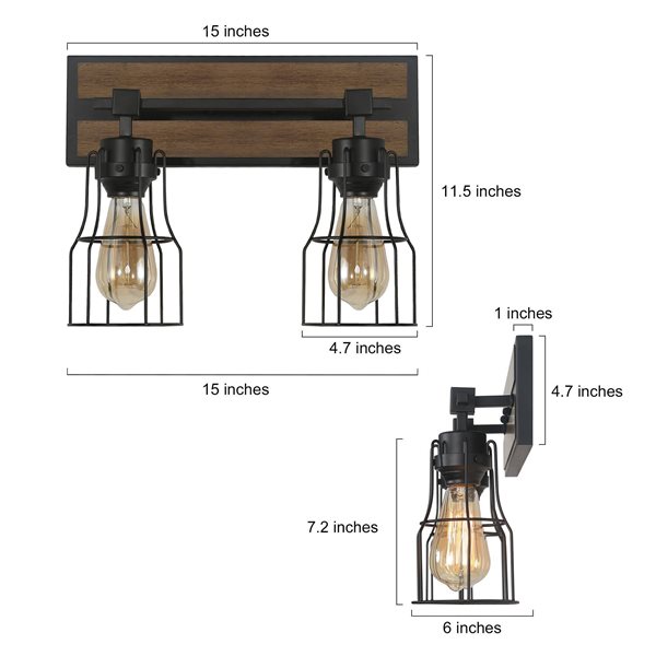 LNC Kennild 2-Light Brown and Matte Black LED Farmhouse Vanity Light Bar