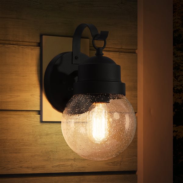 LNC  Pavilion 11-in Seeded Glass Sandy Black Outdoor Wall Light