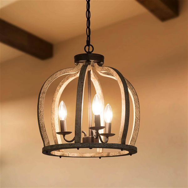 LNC Quaint 3-Light Bronze and White Wood Modern Farmhouse Chandelier