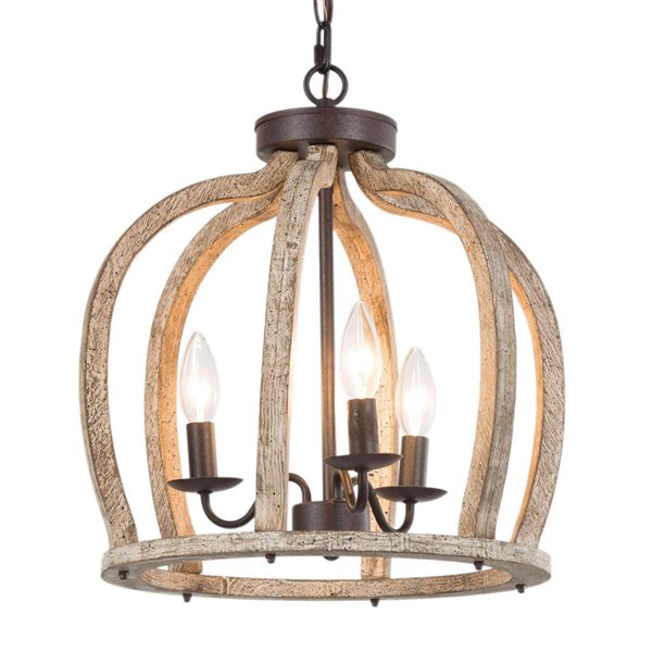 LNC Quaint 3-Light Bronze and White Wood Modern Farmhouse Chandelier