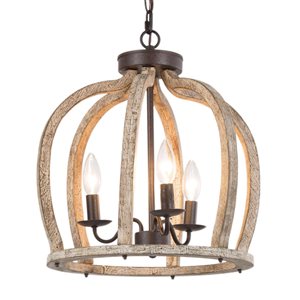 LNC Quaint 3-Light Bronze and White Wood Modern Farmhouse Chandelier