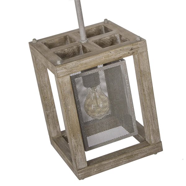 LNC Holmes Distressed Gray and Wood Farmhouse Square LED Mini Pendant Light