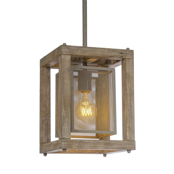 LNC Holmes Distressed Gray and Wood Farmhouse Square LED Mini Pendant Light