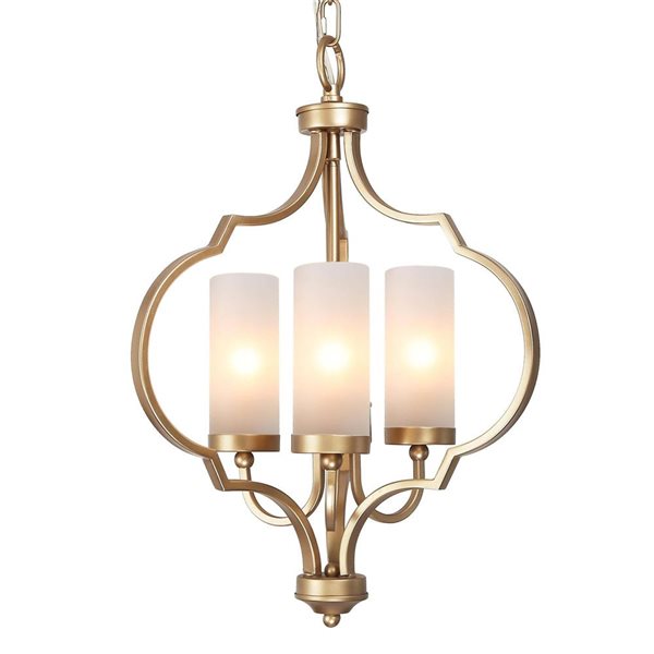 LNC Ellan 3-Light Gold and Frosted White Modern Cage LED Chandelier