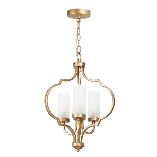 LNC Ellan 3-Light Gold and Frosted White Modern Cage LED Chandelier