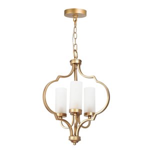 LNC Ellan 3-Light Gold and Frosted White Modern Cage LED Chandelier