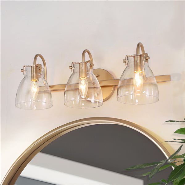 LNC Charm 15.5-in 3-Light Gold and Glass Shade Modern Vanity Light Bar