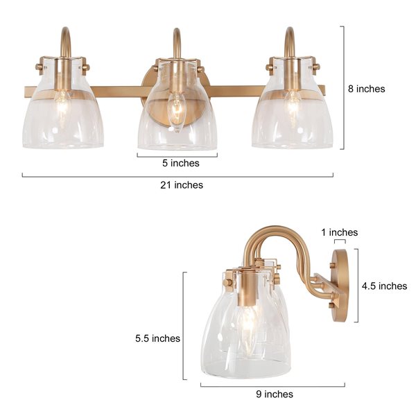 LNC Charm 15.5-in 3-Light Gold and Glass Shade Modern Vanity Light Bar