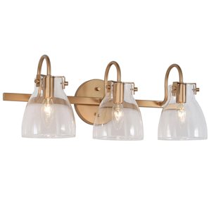 LNC Charm 15.5-in 3-Light Gold and Glass Shade Modern Vanity Light Bar