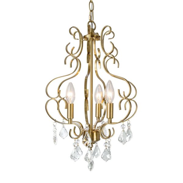 LNC Unique 3-Light Polished Gold Glam Crystal LED Chandelier