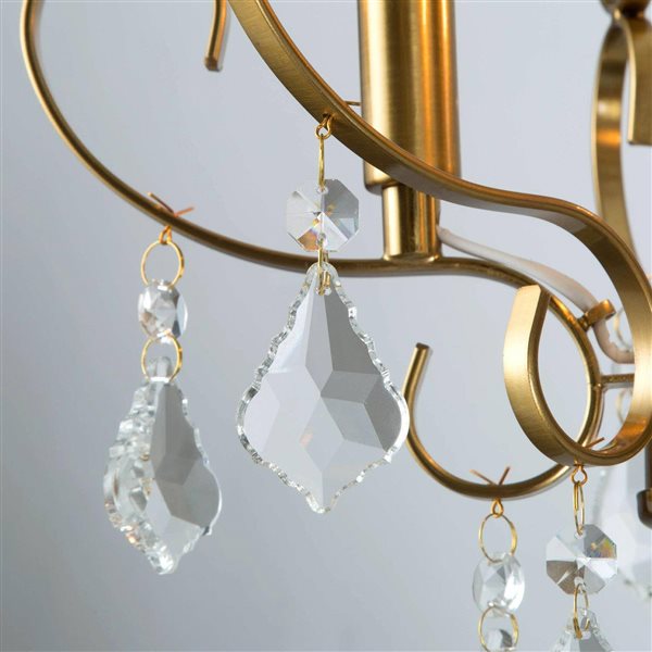 LNC Unique 3-Light Polished Gold Glam Crystal LED Chandelier