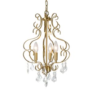 LNC Unique 3-Light Polished Gold Glam Crystal LED Chandelier