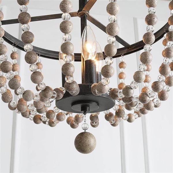 LNC Mocha 3-Light 16-in Brushed Silver Bohemian/Globe Beaded Semi-flush Mount Light