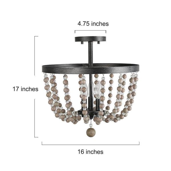 LNC Mocha 3-Light 16-in Brushed Silver Bohemian/Globe Beaded Semi-flush Mount Light