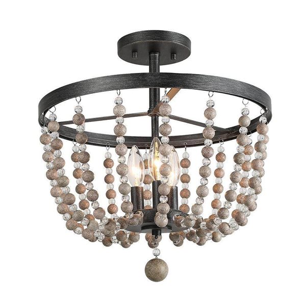 LNC Mocha 3-Light 16-in Brushed Silver Bohemian/Globe Beaded Semi-flush Mount Light