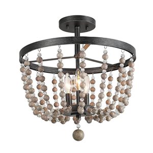 LNC Mocha 3-Light 16-in Brushed Silver Bohemian/Globe Beaded Semi-flush Mount Light