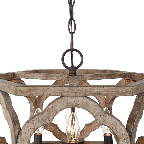 LNC Quaint 4-Light Distressed Brown Wood and Bronze Drum Modern Farmhouse Chandelier