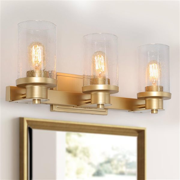 LNC Charm 3-Light Gold with Seeded Glass Shade Modern Vanity Light Bar