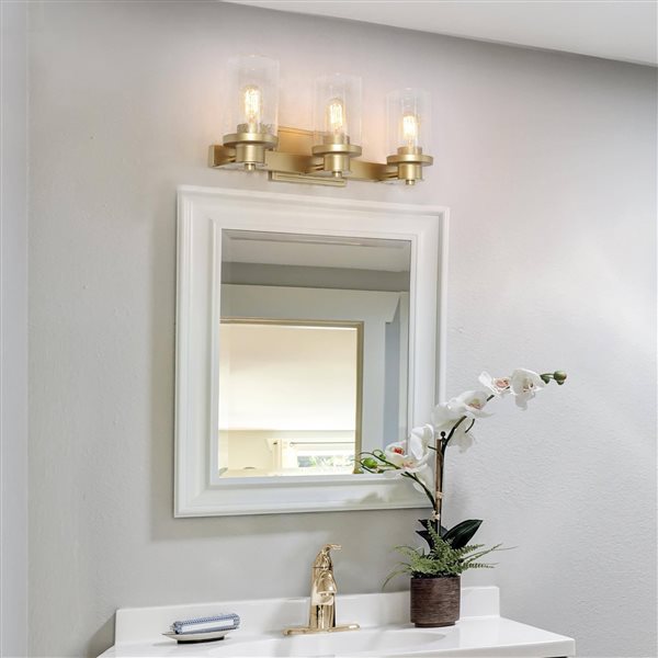 LNC Charm 3-Light Gold with Seeded Glass Shade Modern Vanity Light Bar