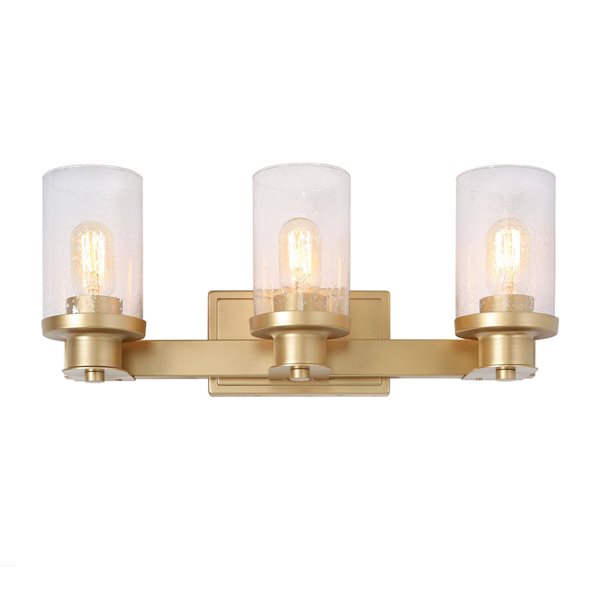 LNC Charm 3-Light Gold with Seeded Glass Shade Modern Vanity Light Bar