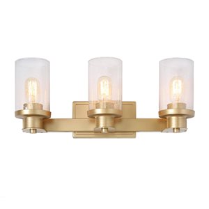 LNC Charm 3-Light Gold with Seeded Glass Shade Modern Vanity Light Bar