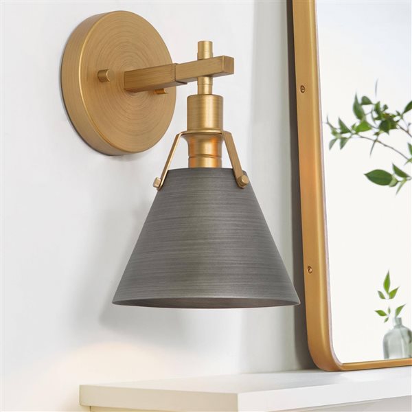 LNC 1-Light Brushed Gold and Grey Modern Bell Wall Sconce