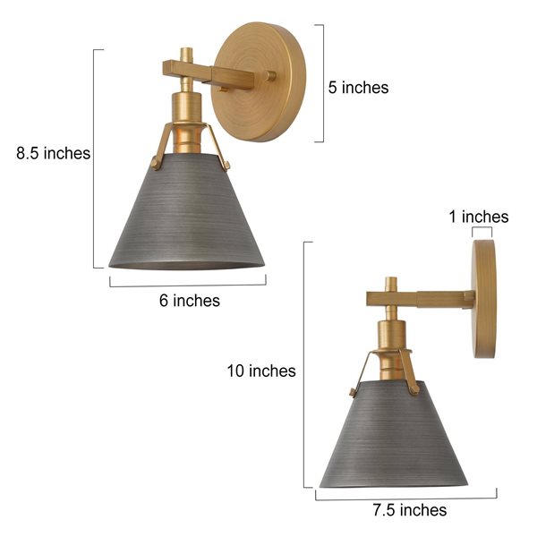 LNC 1-Light Brushed Gold and Grey Modern Bell Wall Sconce