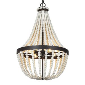 LNC Bohemia 4-Light White and Bronze Bohemian/Global Beaded Chandelier