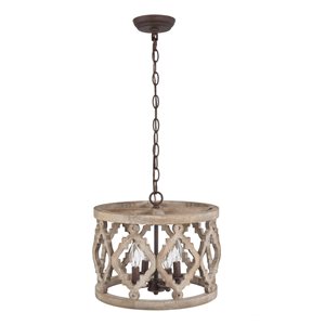 LNC Quaint 4-Light Distressed Bronze and Brown Wood Drum Chandelier