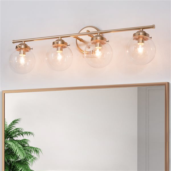 LNC Ellan 4-Light Matte Gold and Clear Glass Globe Contemporary Vanity Light