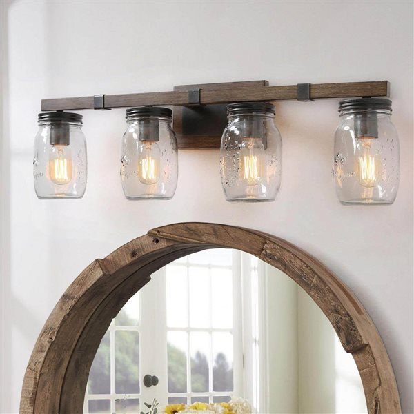 LNC Way 4-Light Brown Farmhouse Vanity Light Bar