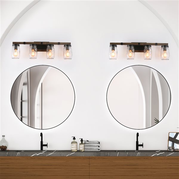 LNC Way 4-Light Brown Farmhouse Vanity Light Bar