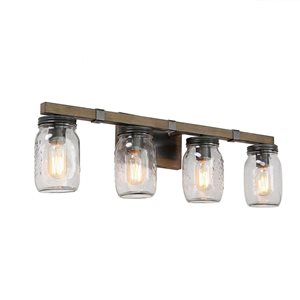 LNC Way 4-Light Brown Farmhouse Vanity Light Bar