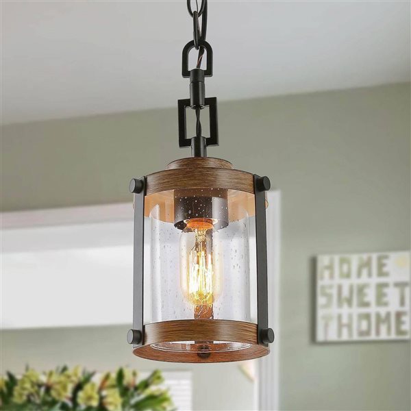 LNC Roth Mini Pendant Lighting Rustic Seeded Glass Cylinder for Kitchen Island