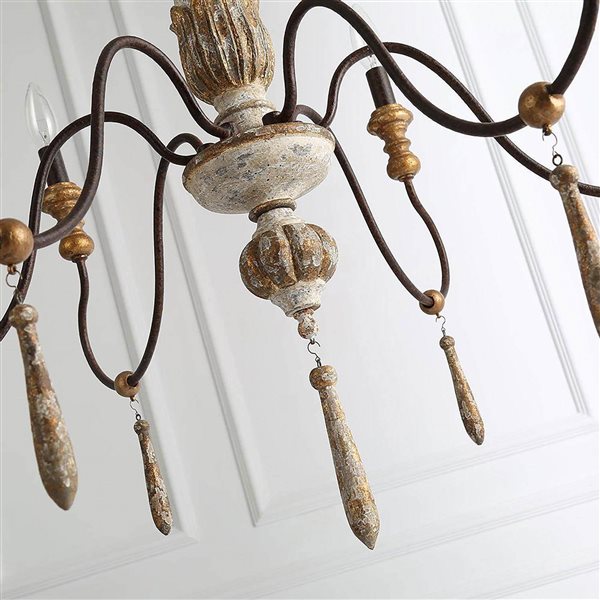 LNC Andromeda 6-Light White Wood and Bronze French Country Beaded Chandelier