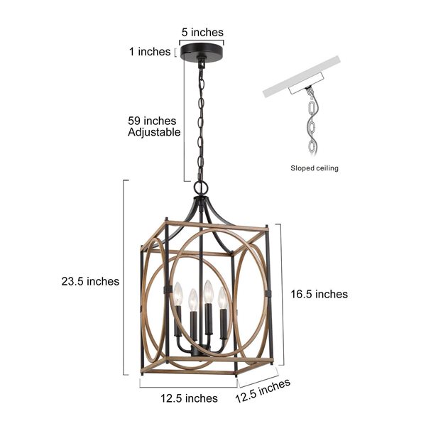 LNC Ribbon 4-Light Matte Black and Faux Dark Brown Wood Chandelier