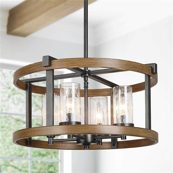 LNC Lapps 4-Light Antique Brown and Rustic Black Farmhouse Cage LED Chandelier