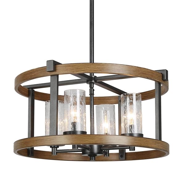 LNC Lapps 4-Light Antique Brown and Rustic Black Farmhouse Cage LED Chandelier