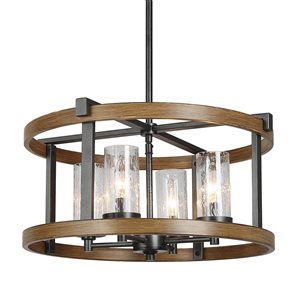 LNC Lapps 4-Light Antique Brown and Rustic Black Farmhouse Cage LED Chandelier