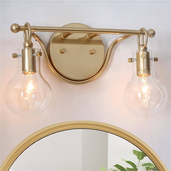 LNC Charm 2-Light Gold and Clear Glass Globe Modern LED Vanity Light Bar