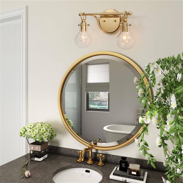 LNC Charm 2-Light Gold and Clear Glass Globe Modern LED Vanity Light Bar