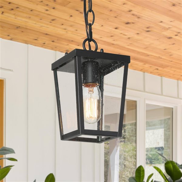 LNC Pict Black and Seeded Glass Modern/Contemporary Square LED Mini Pendant Light