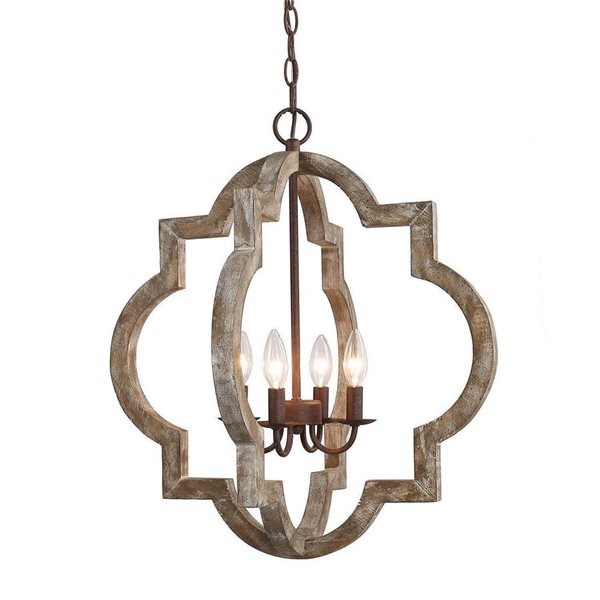 LNC Timeless 4-Light Distressed Brown Wood and Bronze Globe Farmhouse Chandelier