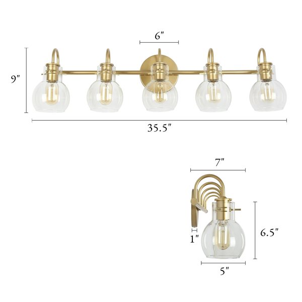 LNC Charm 5-Light Gold Modern/Contemporary Vanity Light Bar